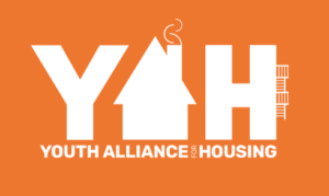 Logo for the Youth Alliance for Housing in orange and white